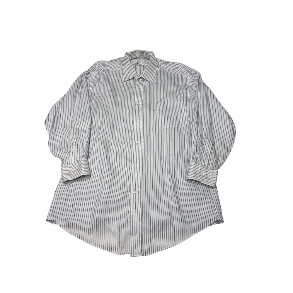 VTG Faconnable Mens Striped Button Down Shirt Blue White 100% Cotton USA 17.5